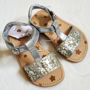 NWT New Cherokee Metallic Silver Sandals Baby Toddler Girl Size 6